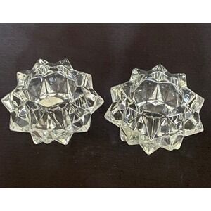 Set‎ of 2 Crystal Glass Starburst Tealight Candle Holders Clear Faceted Votive